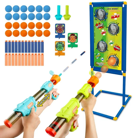 Shooting Game Toy for Kids - 2 in 1 Foam Ball Popper Toy Boys - Indoor Outdoor Shooting Target 48 Foam - Birthday Christmas Toys Age 4 5 6 7 8 9 10+ Year Old - Compatible with Nerf Toy