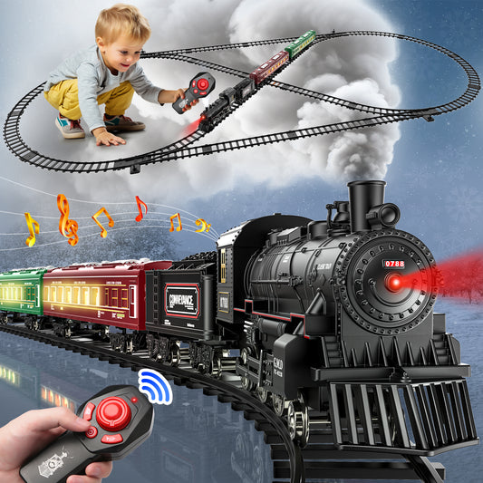 Train Set Toy for Kids, Remote Control Electric Train Track, with Smoke, Lights, Sounds and Railway Steam Train Toy Educational Gift for 5 6 7 8+ Years Old Boys Girls