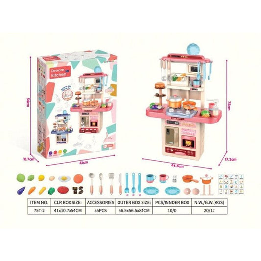 Pink Toy Play Kitchen Sets for Girls, Christmas Gifts Toys for Girls 3-6 6-8, Pretend Play Toys for Kids