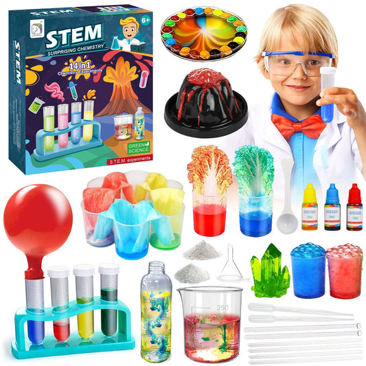 Science Kits for Kids, 14 Lab Experiments, Education Volcano Science Kit, Chemistry Lab Scientific Tools,Chemistry Set for Kids 5-10