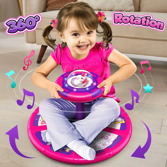 Huge Wave Unicorn Sit and Spin Toys for Toddlers 1-3, 360 Degree Spinning Seat for Kids with LED & Music, Indoor Active Play Toys Birthday Christmas Gifts for 2 3 4 5 6 Years Old Girls