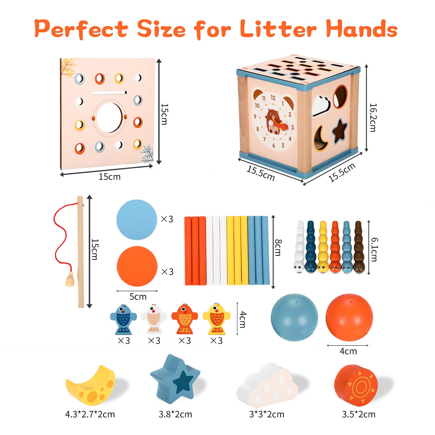 Huge Wave 9-in-1 Baby Activity Cube, Baby Montessori Learning Toys, with 6 Multicolor Sides Wooden, Educational Interactive Game, Birthday Gift for Kids Boys Girls 1 2 3 4 Years