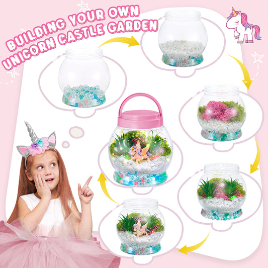 Unicorn Terrarium Kit for Kids - Light Up Art Crafts Toy, Birthday Christmas Gift for Girls 3 4 5 6-8 +, Unicorn Pink Toys for Girls 3+