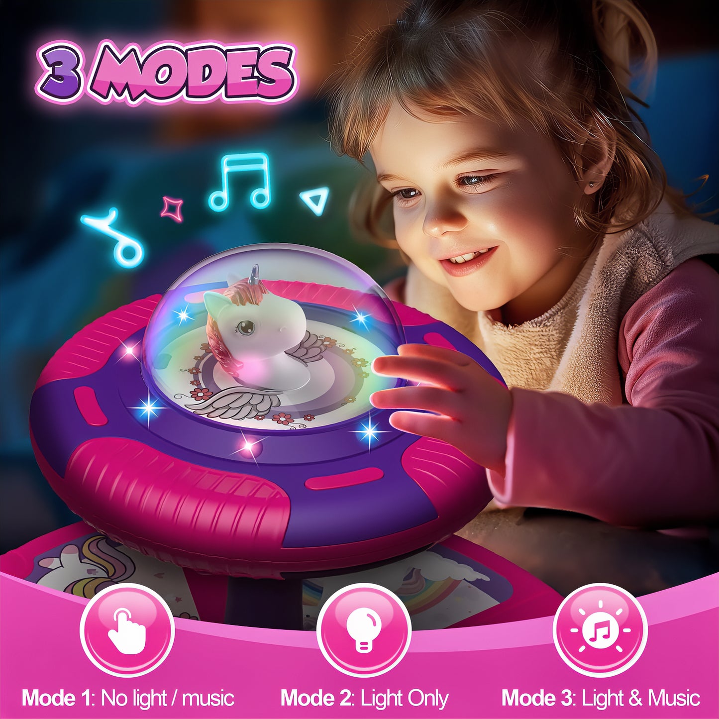 Huge Wave Unicorn Sit and Spin Toys for Toddlers 1-3, 360 Degree Spinning Seat for Kids with LED & Music, Indoor Active Play Toys Birthday Christmas Gifts for 2 3 4 5 6 Years Old Girls